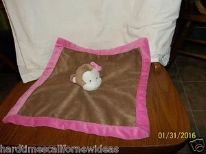 Tiddliwinks Brown Pink Trim Monkey Baby Security Blanket 14" X 14"   - Picture 1 of 3