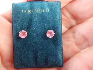 Solid 14k Yellow Gold October Birthstone Stud Earrings 4mm Wide Earrings New - Picture 1 of 18