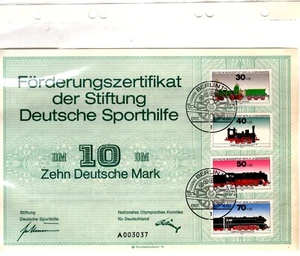 Germany 1975 train 10 DM=5 Euros certified Sheet Signed by the Olympic Committee - Picture 1 of 2