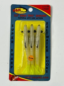 H&H TKO Shrimp 3.5" 1/4 oz Saltwater Hooks Glow Tail Pack of 3 - Picture 1 of 2