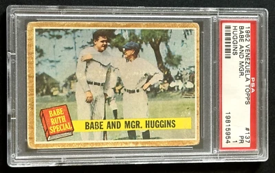 1962 Topps Venezuela #137 Babe and Manager Miller Huggins PSA 1 Two HOFs tuff - Image 1 of 2