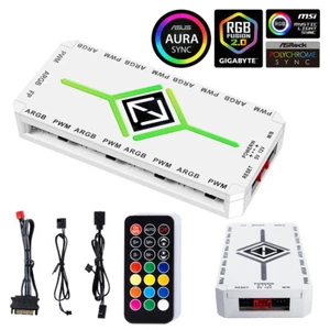 1 To 9 3 in 1 PWM ARGB Fan Hub Splitter Magnetic Suction Hub with Remote(White) - Afbeelding 1 van 11