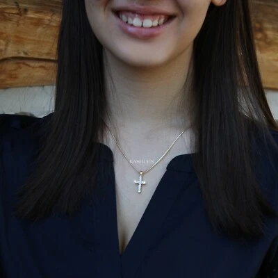 Zierliche Kreuz ~ mit Swarovski Kristall Jesus Lord Religiös Halskette Schmuck - Bild 1 von 4