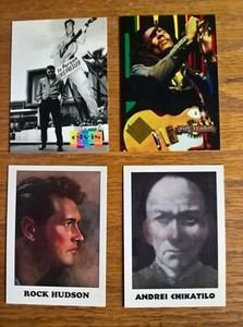 Promo promotional trading cards x4 Elvis Presley, Bob Marley, Rock Hudson