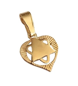 Tiny 14K Gold Star of David Pendant In Heart Shape - 0.48g - 17mm x 10mm #57 - Picture 1 of 2
