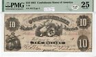T-10 PF-20 1861 10 $ papier-monnaie confédéré - PMG très fin 25 - PLUS !
