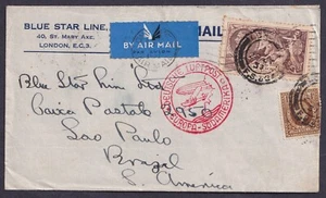 1937 Airmail Blue Star Line London Brazil LUFTPOST Zeppelin SG 450 2/6 Seahorse - Picture 1 of 2