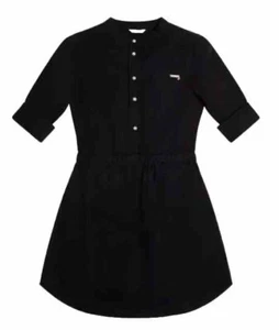 GUESS Big Girls Twill Roll Tab Sleeve Pearl Button Up Dress Black Sz 16 NWT - Picture 1 of 12