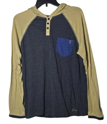 Volcom Men Long Sleeve Henley Hooded Shirt Size Medium Fall Skater Casual Grunge - Image 1 of 4