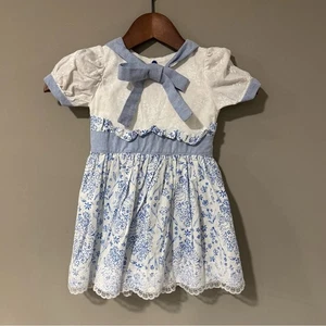 Bitty Bundles of Joy Charming Blue and White Bow Lace  Dress Size 4T NWOT - Picture 1 of 5