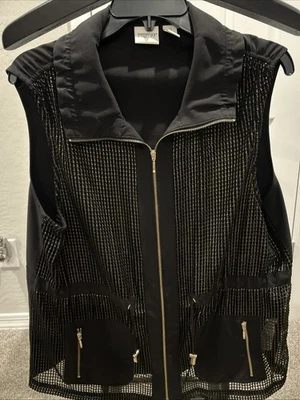 Chaleco CHICO’S Zenergy Cremallera Talla 2 Grande Negro y Dorado Malla Bolsillos Ligero Foto 1 de 4