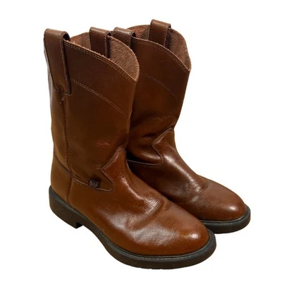 Justin Marrón Cuero Western Pull-on Botas Juveniles 2D Foto 1 de 4