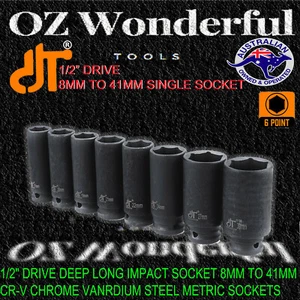 1/2" Drive Deep Impact long Socket 8MM-41MM CR-V Steel Metric Sockets Long - Picture 1 of 8