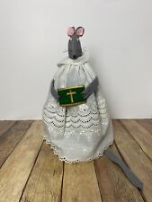 Handmade Felt Church Choir Mouse 12”, White Lace Choir Gown And Green Hymnal