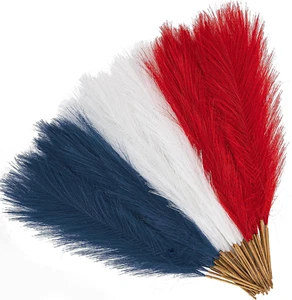 45 Pcs Patriotic Faux Pampas Grass Decor, 17" Fluffy 4Th of July Artificial Pomp - Picture 1 of 12