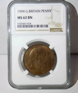 GREAT BRITAIN 1904 PENNY NGC MS62 BN MS 62 England UK Certified Graded Coin  - Picture 1 of 6