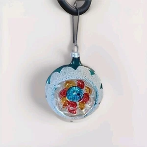 Vintage Turquoise Indent Christmas Tree Ornament White Mica  2 .25"  - Picture 1 of 6