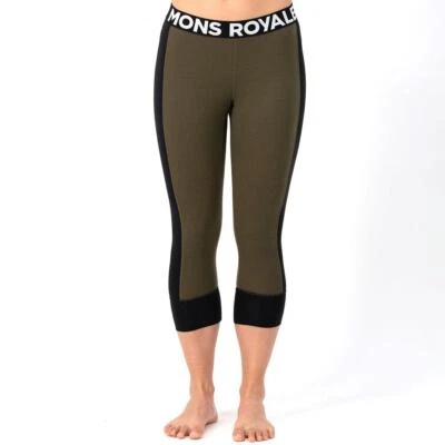 Mons Royale Damen Cascade Merino Flex 200 3/4 Base Layer Leggings dunkeloliv