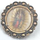 Vtg Blessed Virgin Mother Mary Queen of Heaven Christian Brooch Pin Italy 1-1/8"