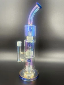 16in Heavy Thick Glass Bong Water Pipe Hookah Bongs with Skull catcher Blue - Picture 1 of 24