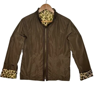 Lafayette 148 Reversible Jacket Womens Sz 10 Brown Animal Print Windbreaker Coat - Picture 1 of 14