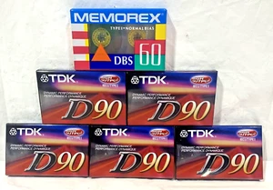 TDK D90 High Output IECI/Type I Blank Audio Cassette Tapes 5-TDK, 1-Memorex. NEW - Picture 1 of 4