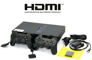 Sony Playstation 2 Console - Black - w/ 2x Controllers + Cords ***HDMI*** PS2 - Picture 1 of 1