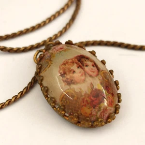 Michal Negrin Necklace Angel Victorian Cabochon Romantic Retro Shabby Chic Gift - Picture 1 of 18