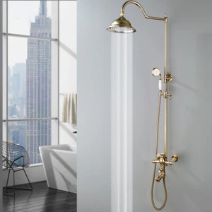 Goldenes Badezimmer 8" Regenduschsystem Kopf verstellbarer Schlauch Handspray Set - Bild 1 von 10
