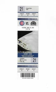 Chicago Cubs vs Colorado Rockies Unused Baseball Ticket from 5/18/2010 - Picture 1 of 2