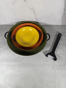 VTG Retro Metal Enamel Sizzling Sauté Pan Server Set of 3 Double Handle - Picture 1 of 13