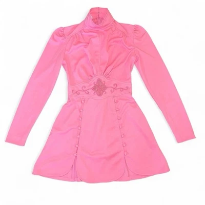 Vestido Mikey Jrs of California Vintage Años 70 Rosa Vibrante Mod Mini Cuello Simulado Talla 0 Foto 1 de 4