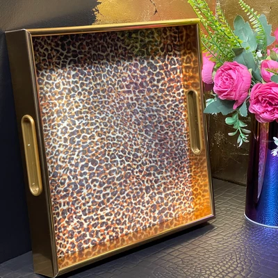 Leopard Print with Gold Rim Serving Tray 30cm - Image 1 of 4
