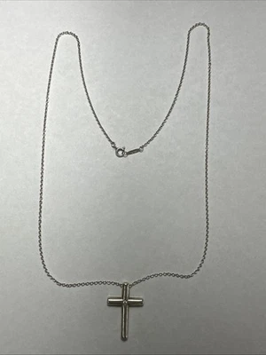 Tiffany & Co Sterling Silver & Diamond Cross Pendant w/ Sterling Chain 22” - Image 1 of 4