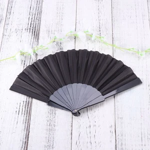 Advertising Fabric Folding Fan Black Portable Foldable Hand Held - Picture 1 of 11