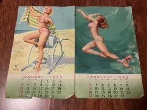 1958 CALENDAR FEMALE PINUPS INCOMPLETE MONTHS VINTAGE FEMALE FIGURES - Bild 1 von 4