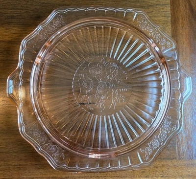 Plato de pastel abierto con patas de rosa Anchor Hocking Mayfair vintage vidrio rosa de la depresión Foto 1 de 4
