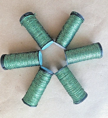 Kreinik Metallics Chartreuse Hi Lustre 015HL #16 Med. Braid Thread Lot/6 Spools - Image 1 of 2