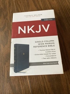NKJV Reference Bible: Single-Column Extra-WIDE Margin, Blue Hardcover New - Picture 1 of 4