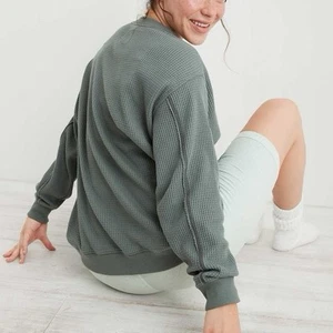 Aerie waffle knit oversized crewneck sweatshirt Sage green XXS - Picture 1 of 4