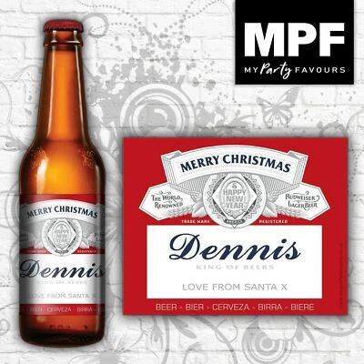 MY PARTY FAVOURS Personalised CHRISTMAS Beer Lager Bottle Labels - Bud - Novelty Gift