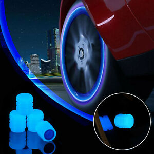 4x Car Accessories Fluorescent Tire Valve Caps Luminous Blue Tire Valve Stem Cap