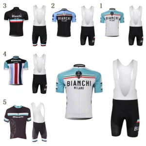 Men BIANCHI Cycling Jersey Suit Team Road Bike Short Sleeve Gel Bib Shorts Set - Picture 1 of 18