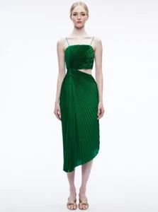 NWOT ALICE+OLIVIA FAYETH Cut Out ASYMMETRICAL Hem Midi Dress Sz 2 Green 3A407 - Picture 1 of 13
