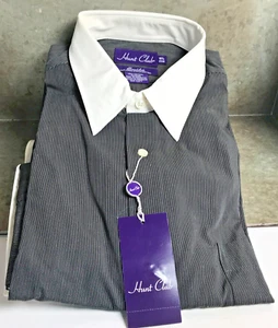 Camicia elegante Hunt Club vintage anni 70 nuova uomo 16 1/2 34/35 manica L cuf a righe nero - Foto 1 di 6