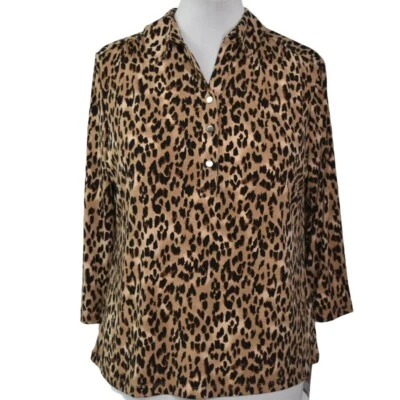 Colección 212 Mujer XL Estampado Leopardo Top Abotonado Estampado Animal Polo Foto 1 de 4