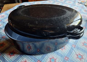Email Emaille Gänsebräter oval 37x25 cm mit Deckel Bräter Pfanne Brot backen - Bild 1 von 9