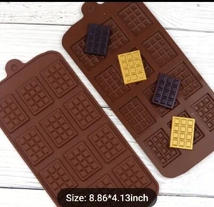 2 Pack Small Waffle Chocolate Bar Silicone Candy Mold Trays 8.8 By 4.1 Inches - Picture 1 of 7