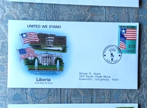 UNITED WE STAND  FLAG & WHITE HOUSE 2002 FDC  LIBERIA - Picture 1 of 1