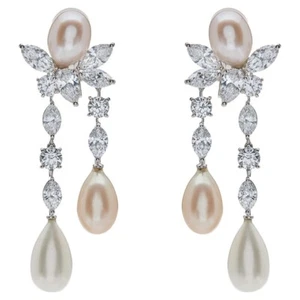 New Graff Diamond and Pearl Drop Earrings in Platinum and Whi, Retail $140000.00 - Picture 1 of 1